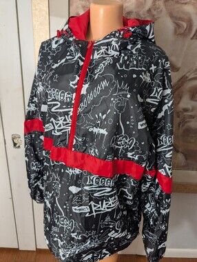 Screenshot Black and Red Graffiti Streetwear Windbreaker Size 2XL